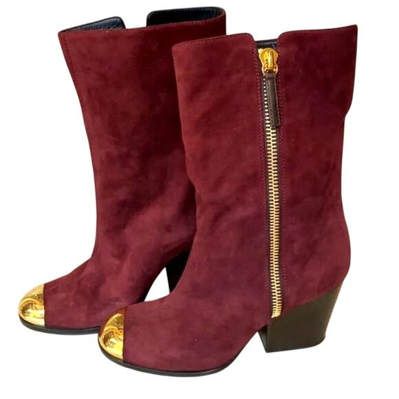 Giuseppe Zanotti Suede Leather Cap Toe Mid Calf Heeled Boots - Picture 4 of 7